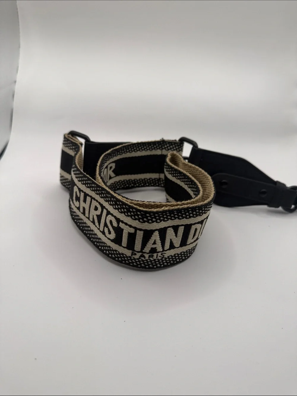 Dior Black and Beige CHRISTIAN DIOR Adjustable Woven Shoulder Strap